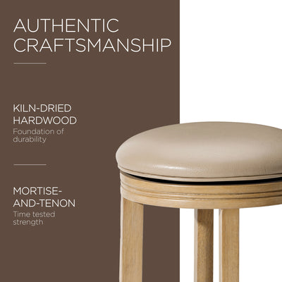 Maven Lane Stool, Weathered Oak Finish w/ Avanti Bone Vegan Leather (Open Box) - VMInnovations