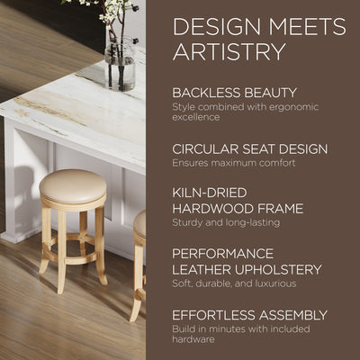 Maven Lane Eva Stool, Weathered Oak Finish w/ Avanti Bone Vegan Leather (Used) - VMInnovations