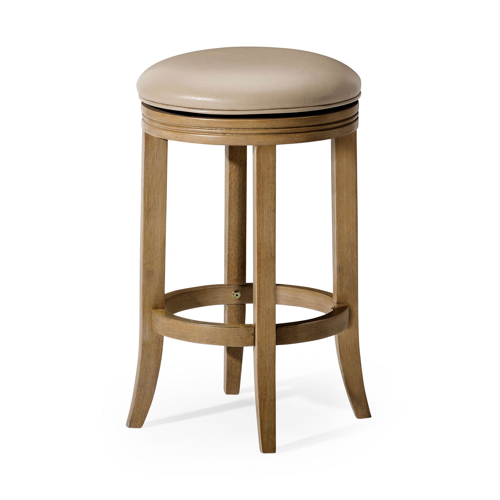 Maven Lane Eva Counter Stool, Weathered Oak Finish w/ Avanti Bone Vegan Leather - VMInnovations