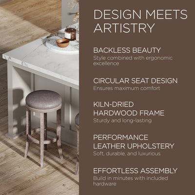 Maven Lane Eva Bar Stool in Reclaimed Oak with Stone Vegan Leather (For Parts)