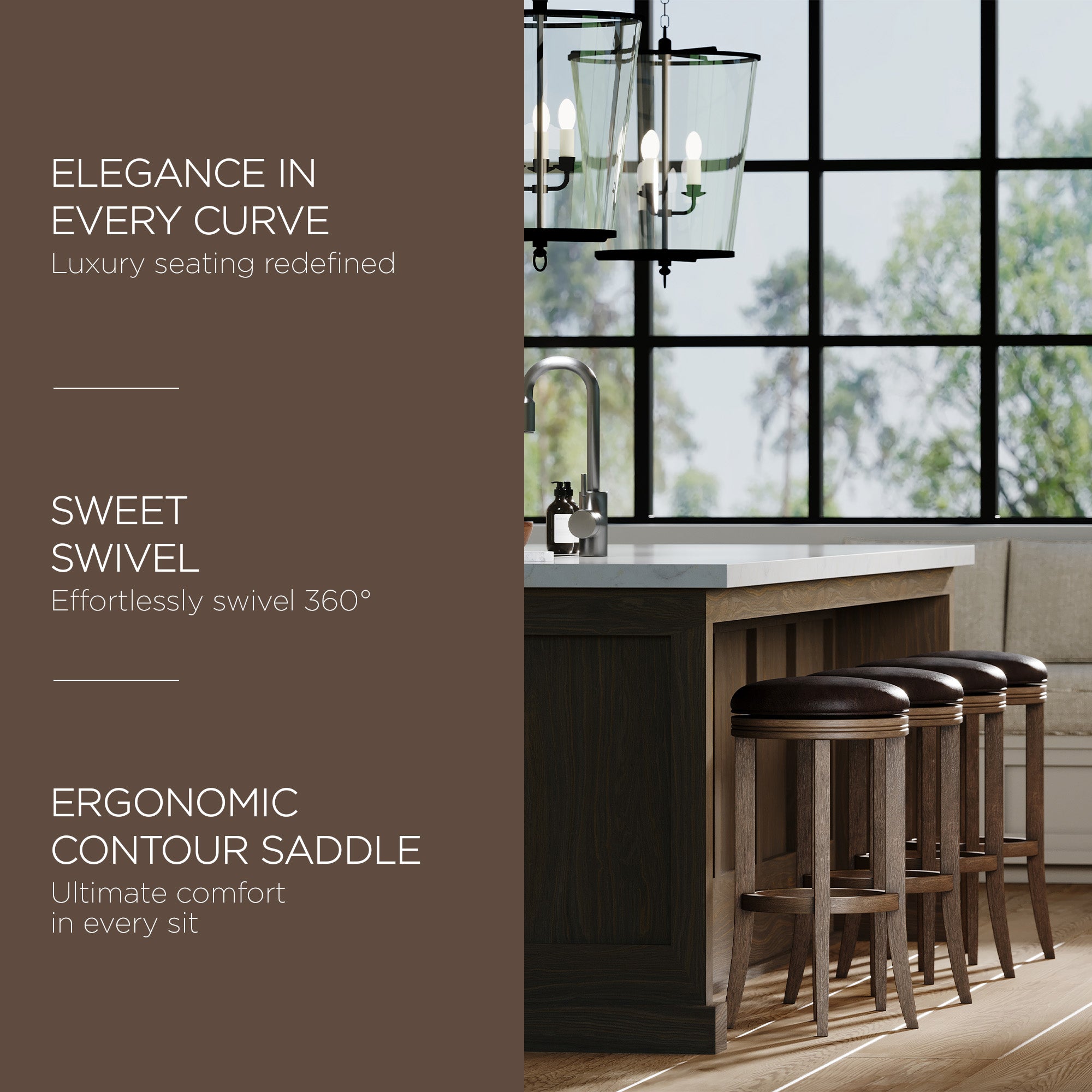 Maven Lane Eva Bar Stool in Walnut Finish with Marksman Saddle Vegan Leather - VMInnovations