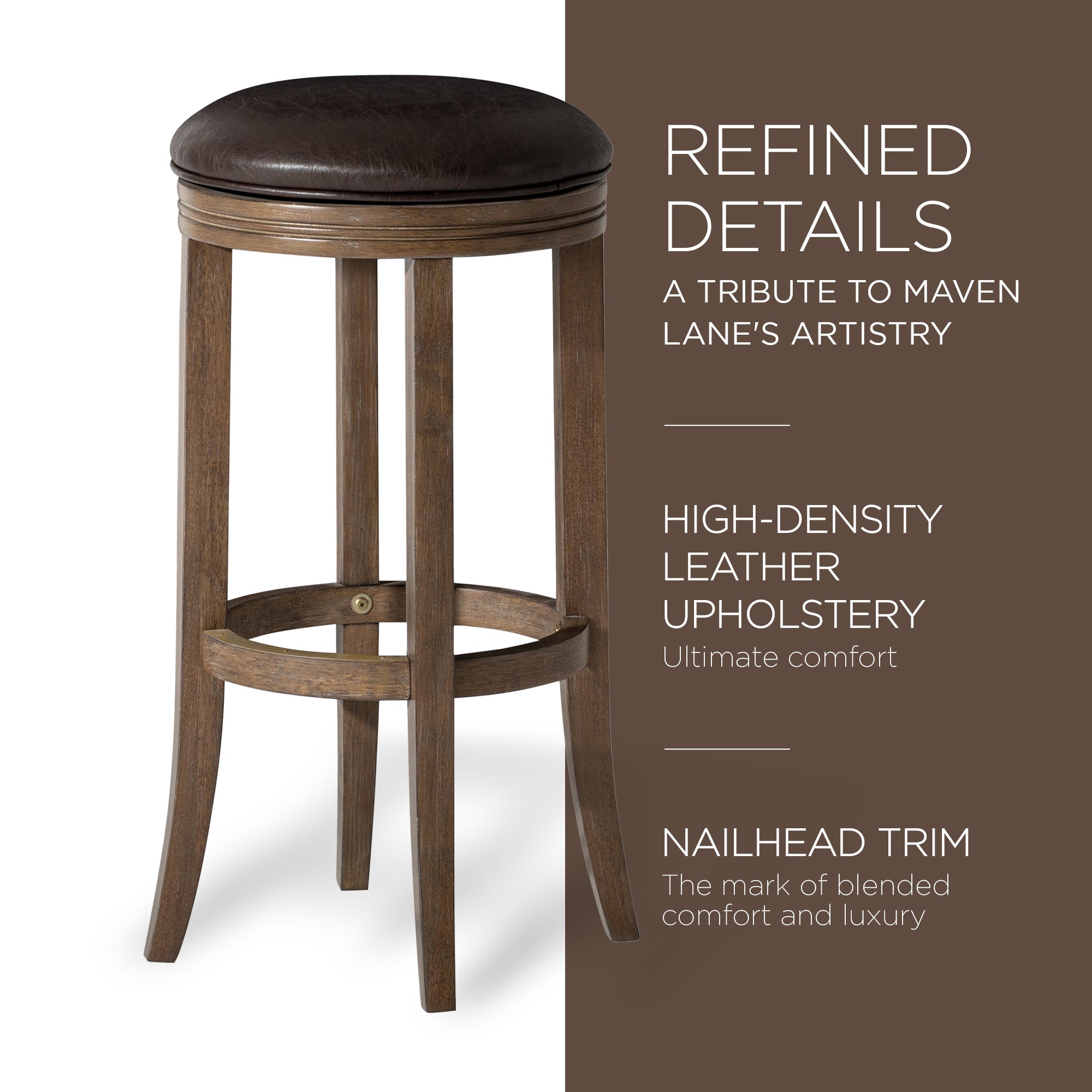 Maven Lane Eva Bar Stool in Walnut Finish w/Marksman Saddle Vegan Leather (Used) - VMInnovations