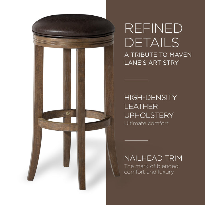 Maven Lane Eva Bar Stool in Walnut Finish w/Marksman Saddle Vegan Leather (Used) - VMInnovations