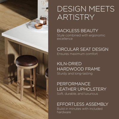 Maven Lane Eva Bar Stool in Walnut Finish with Marksman Saddle Vegan Leather - VMInnovations