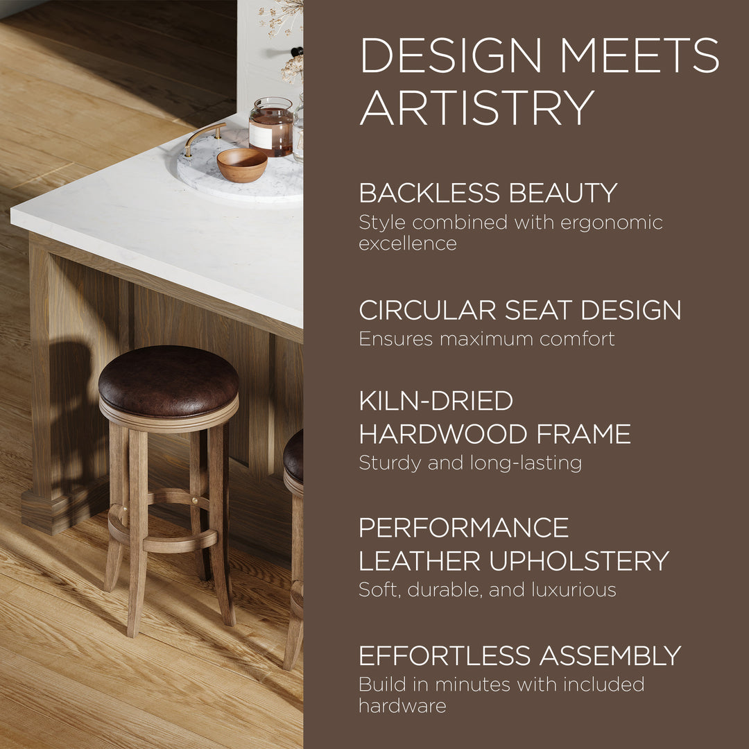 Maven Lane Eva Bar Stool in Walnut Finish w/Marksman Saddle Vegan Leather (Used) - VMInnovations