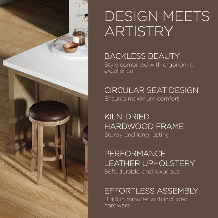 Maven Lane Eva Bar Stool in Walnut Finish w/Marksman Saddle Vegan Leather (Used) - VMInnovations