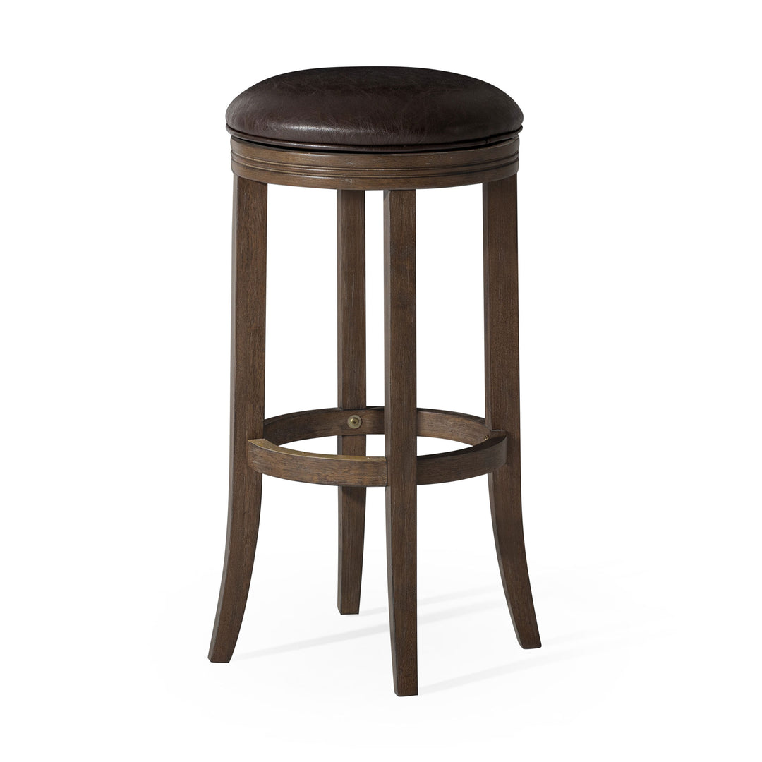 Maven Lane Eva Bar Stool in Walnut Finish w/Marksman Saddle Vegan Leather (Used) - VMInnovations