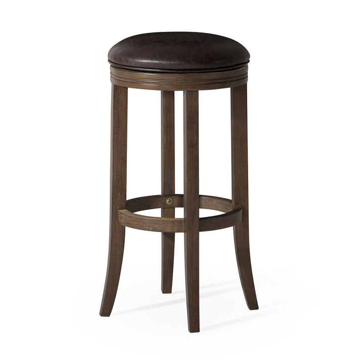 Maven Lane Eva Bar Stool in Walnut Finish w/Marksman Saddle Vegan Leather (Used) - VMInnovations