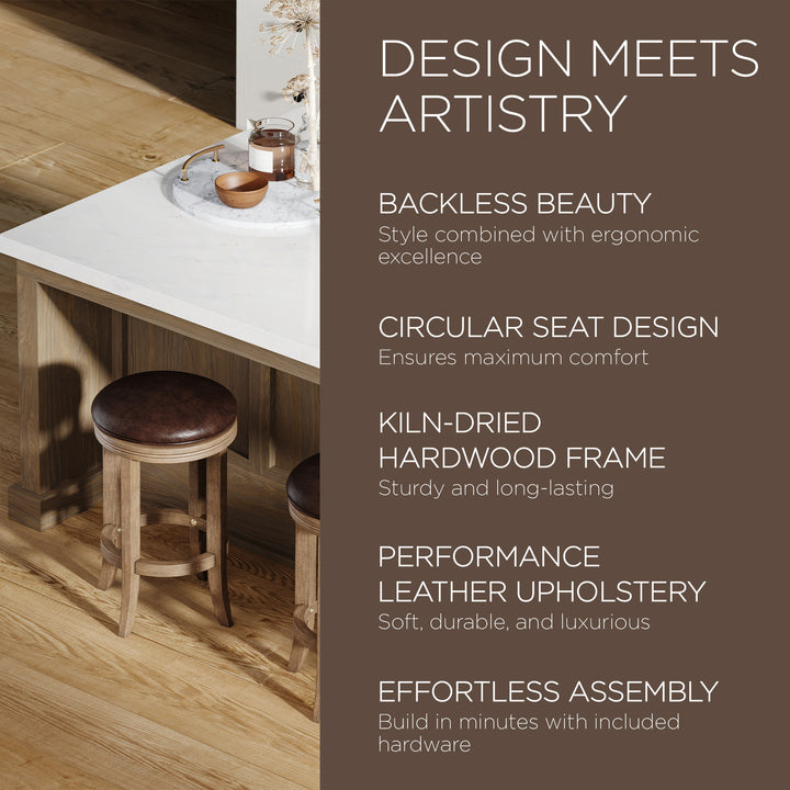 Maven Lane Eva Counter Stool in Walnut Finish with Vegan Leather (Used) - VMInnovations