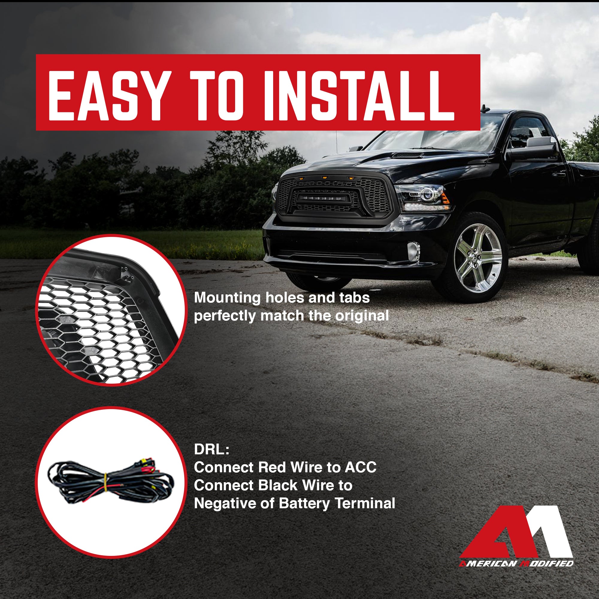 AMERICAN MODIFIED Armor Grille with Off Road Lights for 2013-2018 Dodge Ram 1500 - VMInnovations
