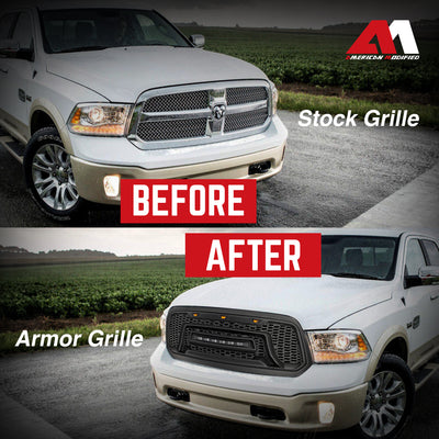 AMERICAN MODIFIED Armor Grille with Off Road Lights for 2013-2018 Dodge Ram 1500 - VMInnovations