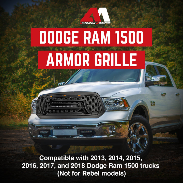 AMERICAN MODIFIED Armor Grille with Off Road Lights for 2013-2018 Dodge Ram 1500