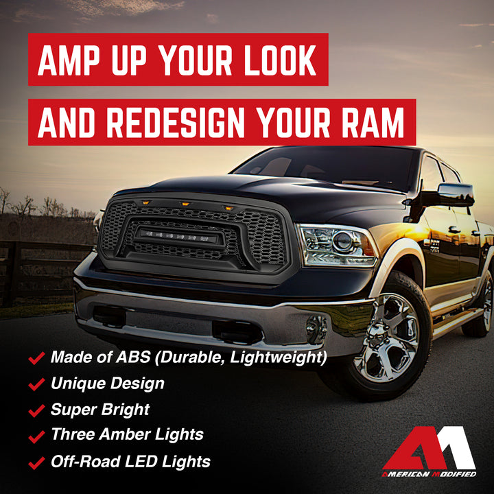 AMERICAN MODIFIED Armor Grille with Off Road Lights for 2013-2018 Dodge Ram 1500