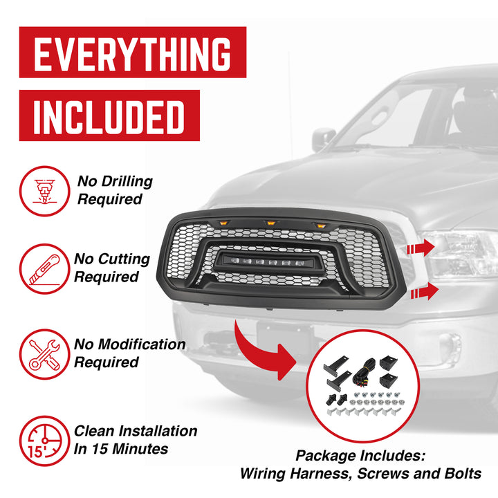 AMERICAN MODIFIED Armor Grille with Off Road Lights for 2013-2018 Dodge Ram 1500