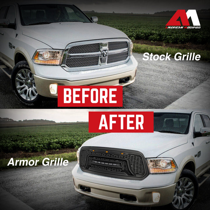 AMERICAN MODIFIED Armor Grille with Off Road Lights for 2013-2018 Dodge Ram 1500