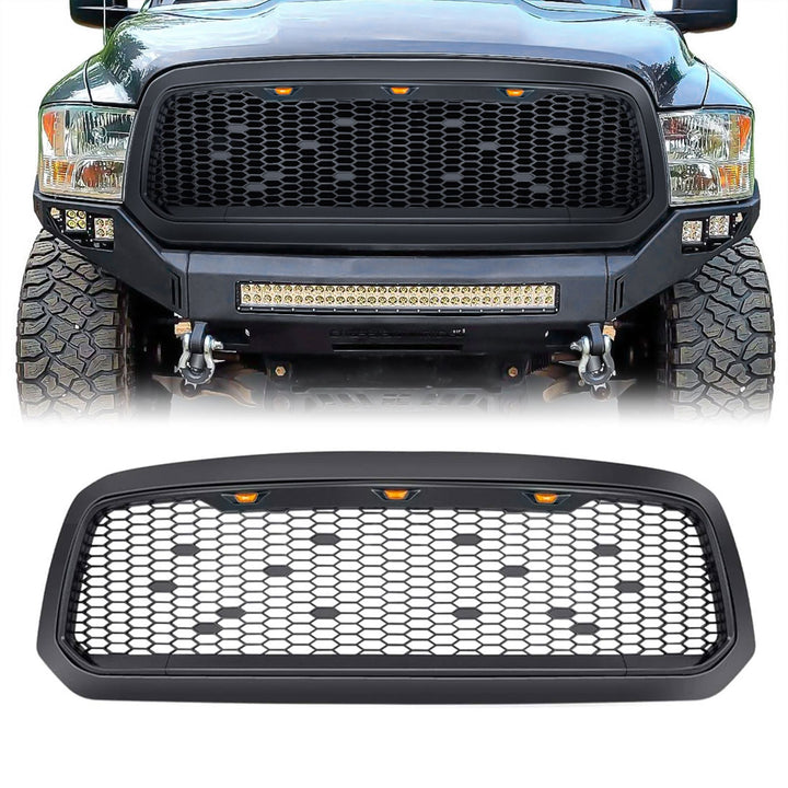 AMERICAN MODIFIED Mesh Grille with Amber Lights for 2013-2018 Dodge Ram 1500