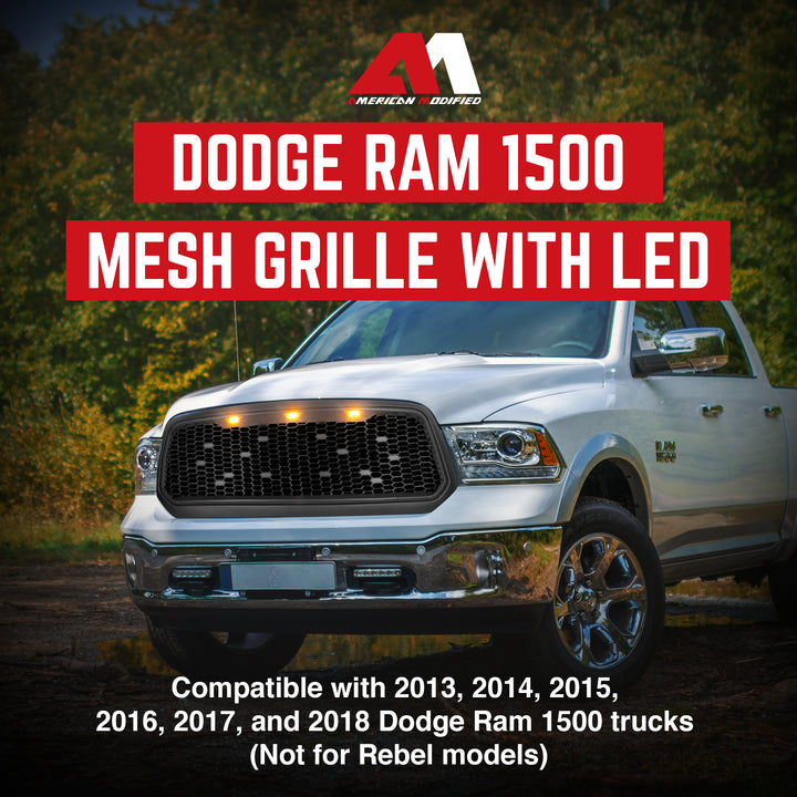 AMERICAN MODIFIED Mesh Grille with Amber Lights for 2013-2018 Dodge Ram 1500