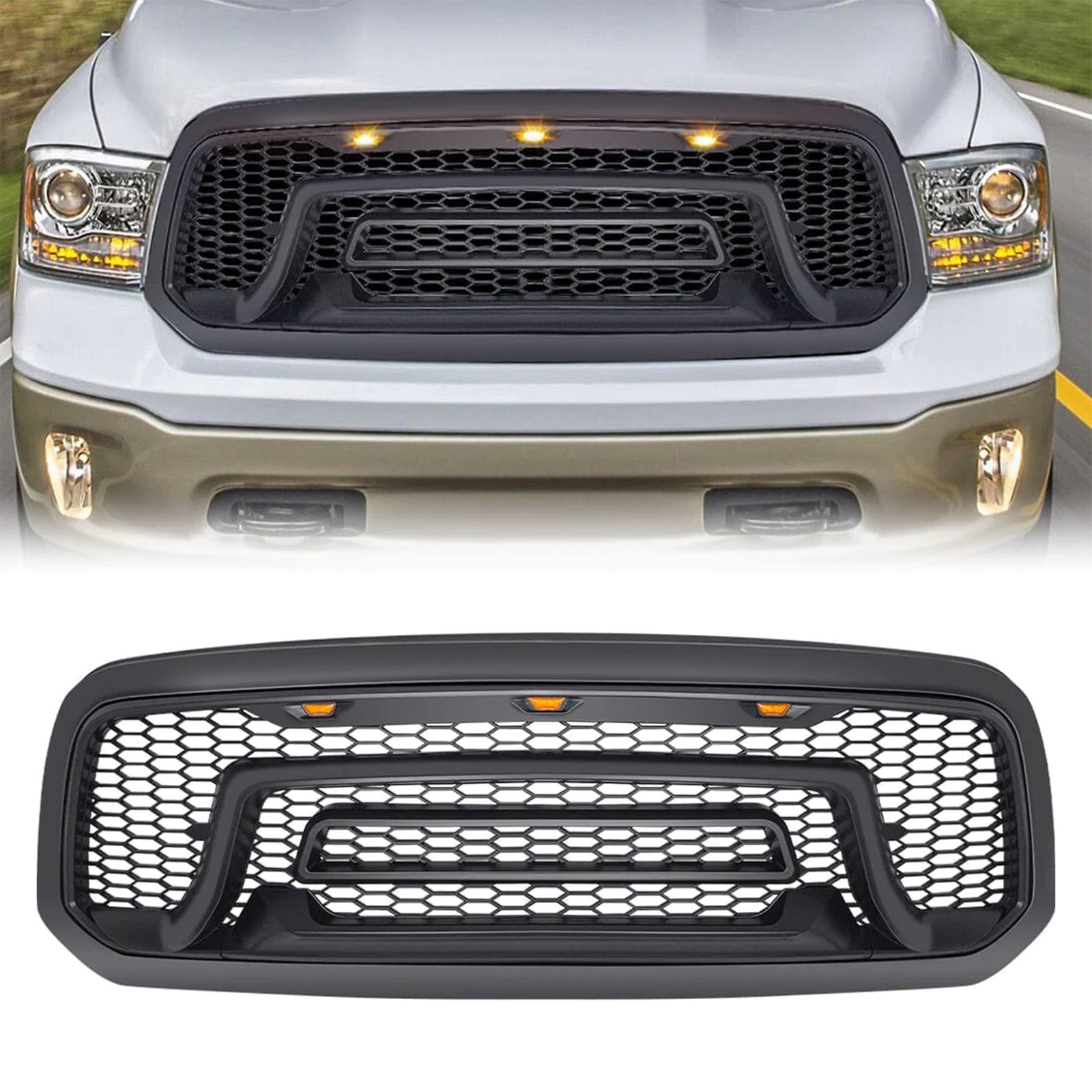 Rebel Grille with Amber Lights for 2013-2018 Dodge Ram 1500 (Open Box) - VMInnovations