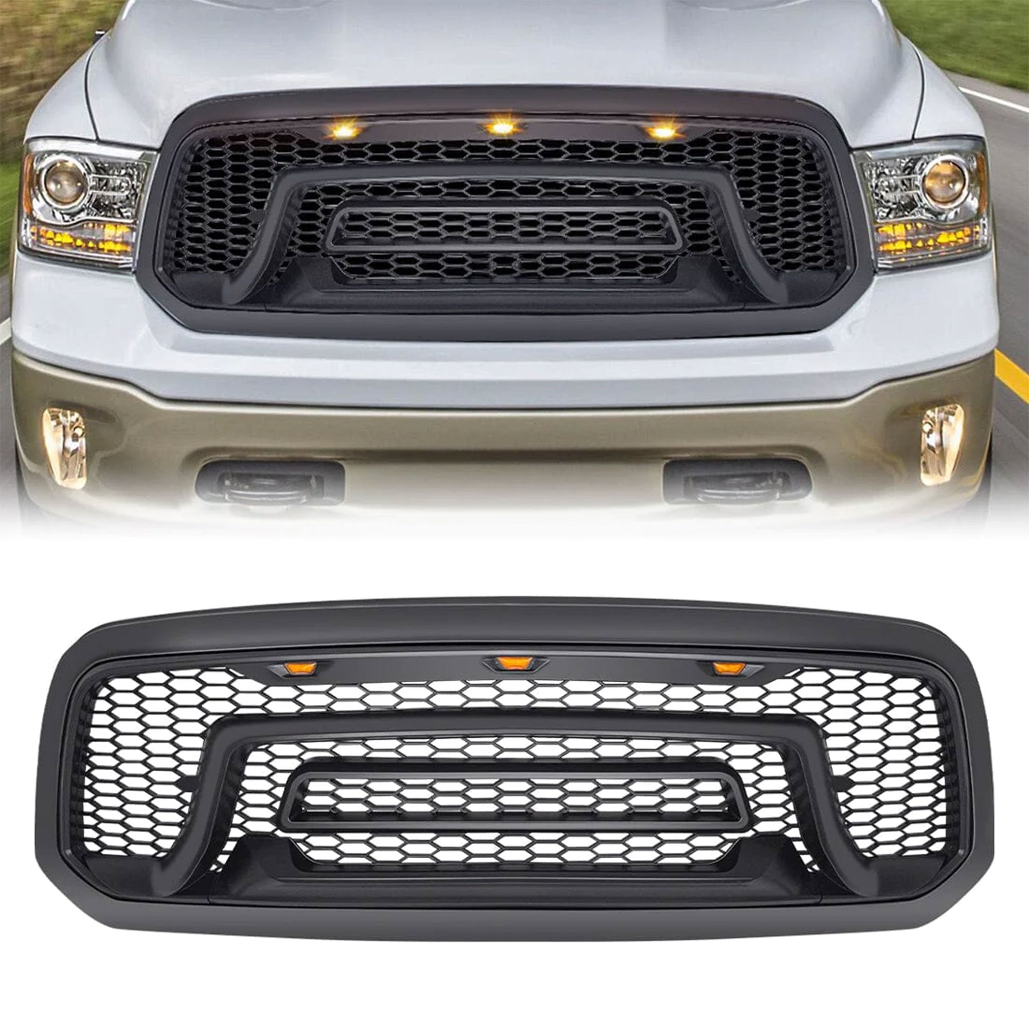 Rebel Grille with Amber Lights for 2013-2018 Dodge Ram 1500 (Open Box) - VMInnovations