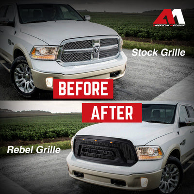 AMERICAN MODIFIED Rebel Grille with Amber Lights for 2013-2018 Dodge Ram 1500 - VMInnovations