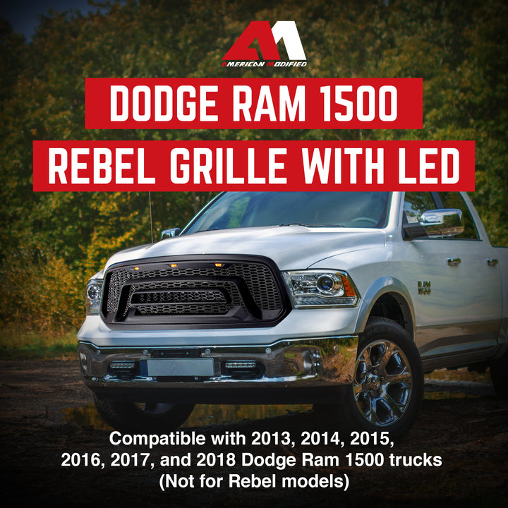 AMERICAN MODIFIED Rebel Grille with Amber Lights for 2013-2018 Dodge Ram 1500