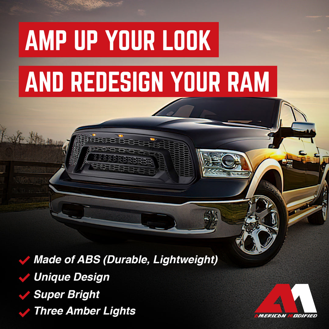 AMERICAN MODIFIED Rebel Grille with Amber Lights for 2013-2018 Dodge Ram 1500