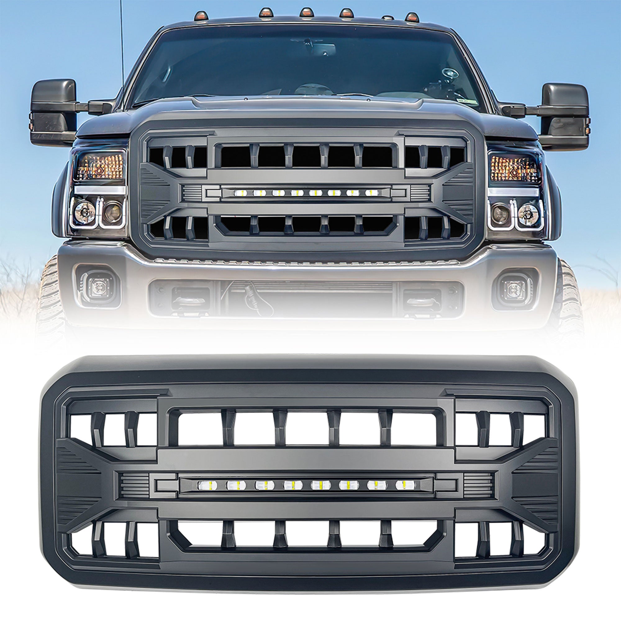 AMERICAN MODIFIED Armor Grille w/Off Road Lights,11-16 Ford Super Duty(Open Box) - VMInnovations