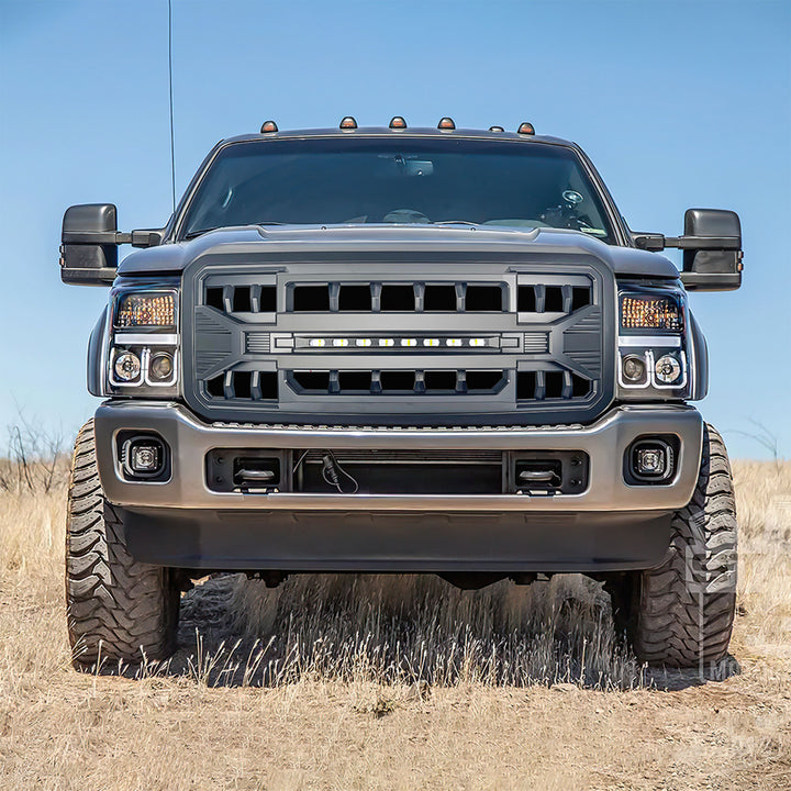 AMERICAN MODIFIED Armor Grille w/Off Road Lights,11-16 Ford Super Duty(Open Box) - VMInnovations
