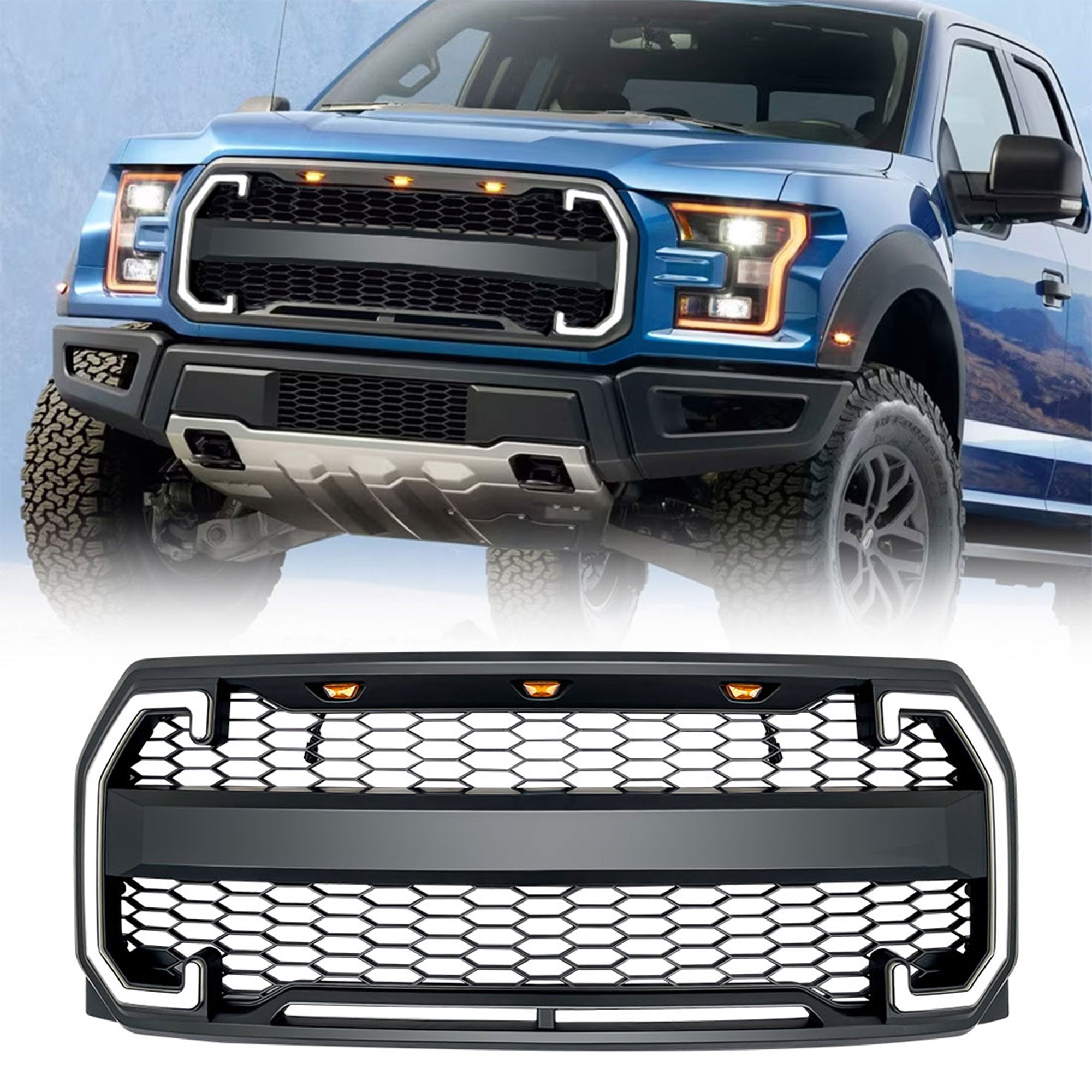 AMERICAN MODIFIED Raptor Style Grille /Turn Lights for 15-17 Ford F150(Open Box) - VMInnovations