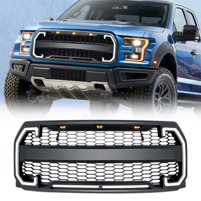 AMERICAN MODIFIED Raptor Style Mesh Grille w/Turn Lights for 2015-2017 Ford F150 - VMInnovations