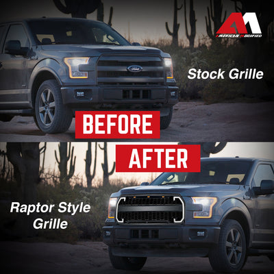 AMERICAN MODIFIED Raptor Style Mesh Grille w/Turn Lights for 2015-2017 Ford F150 - VMInnovations