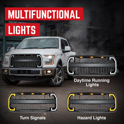 AMERICAN MODIFIED Raptor Style Mesh Grille w/Turn Lights for 2015-2017 Ford F150 - VMInnovations