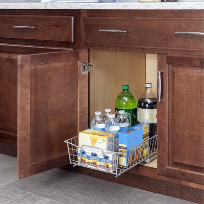 ClosetMaid 11" Wide Kitchen Single Tier Cabinet Pull Out Basket,Nickel(Open Box) - VMInnovations