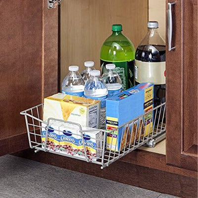 ClosetMaid 11" Wide Kitchen Single Tier Cabinet Pull Out Basket,Nickel(Open Box) - VMInnovations