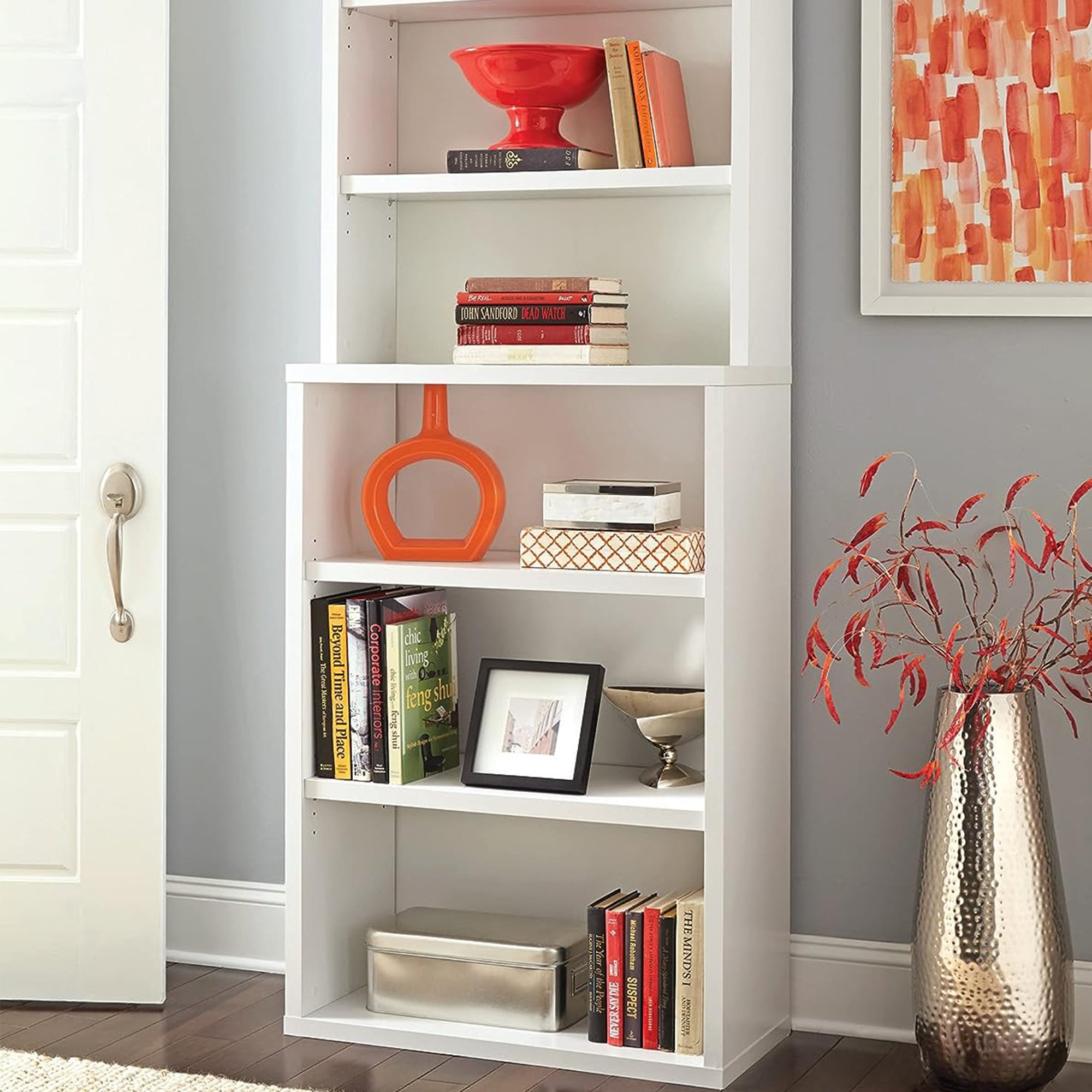 ClosetMaid 6 Tier Bookshelf with Adjustable Shelves and Closed Back Panel, White - VMInnovations