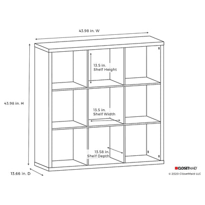 ClosetMaid 9 Cube Storage Shelf Bookshelf Home Organizer with Back Panel, Gray