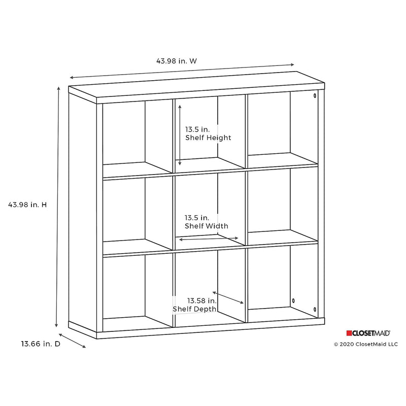 ClosetMaid 9 Cube Storage Shelf Bookshelf Home Organizer with Back Panel, Gray