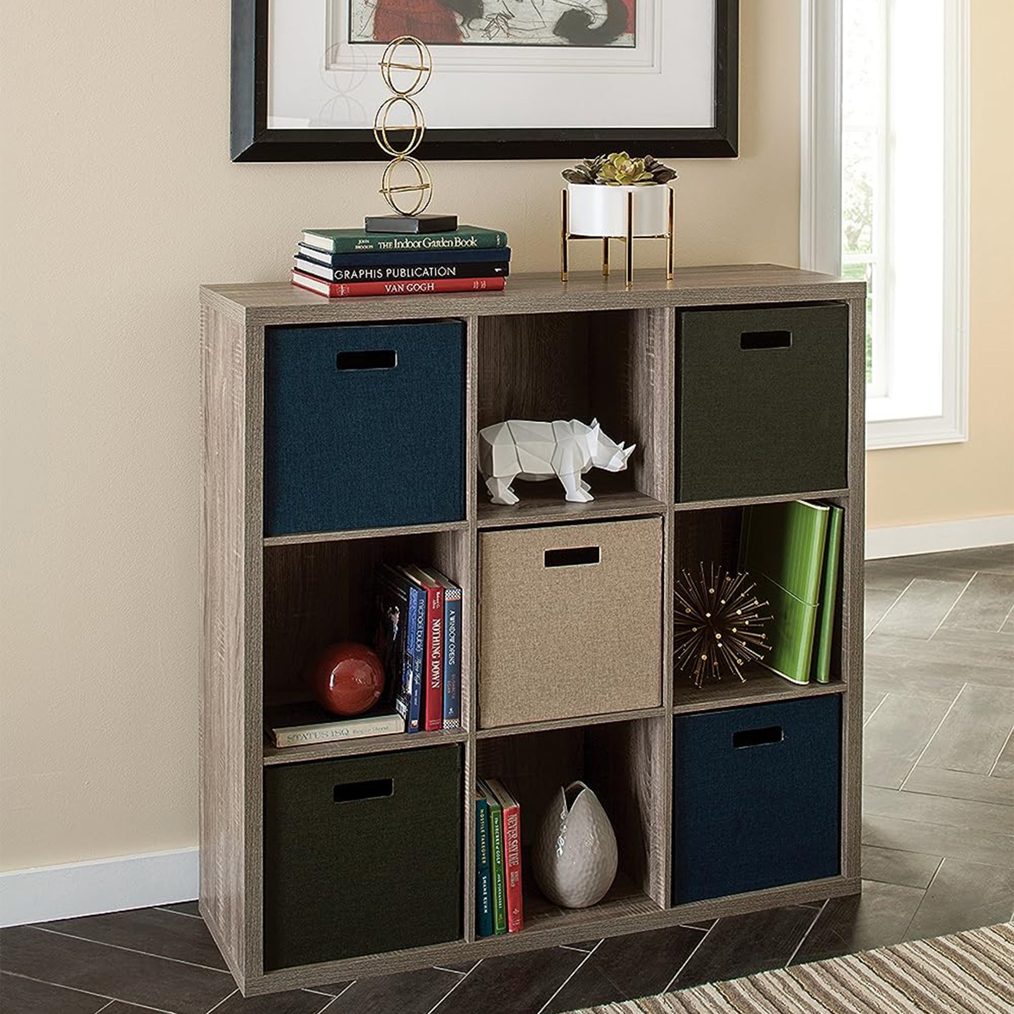 ClosetMaid 9 Cube Storage Shelf Bookshelf Home Organizer with Back Panel, Gray - VMInnovations