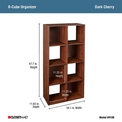 ClosetMaid 8 Cube Cubby Wood Open Bookcase Display Shelf Organizer, Dark Cherry - VMInnovations