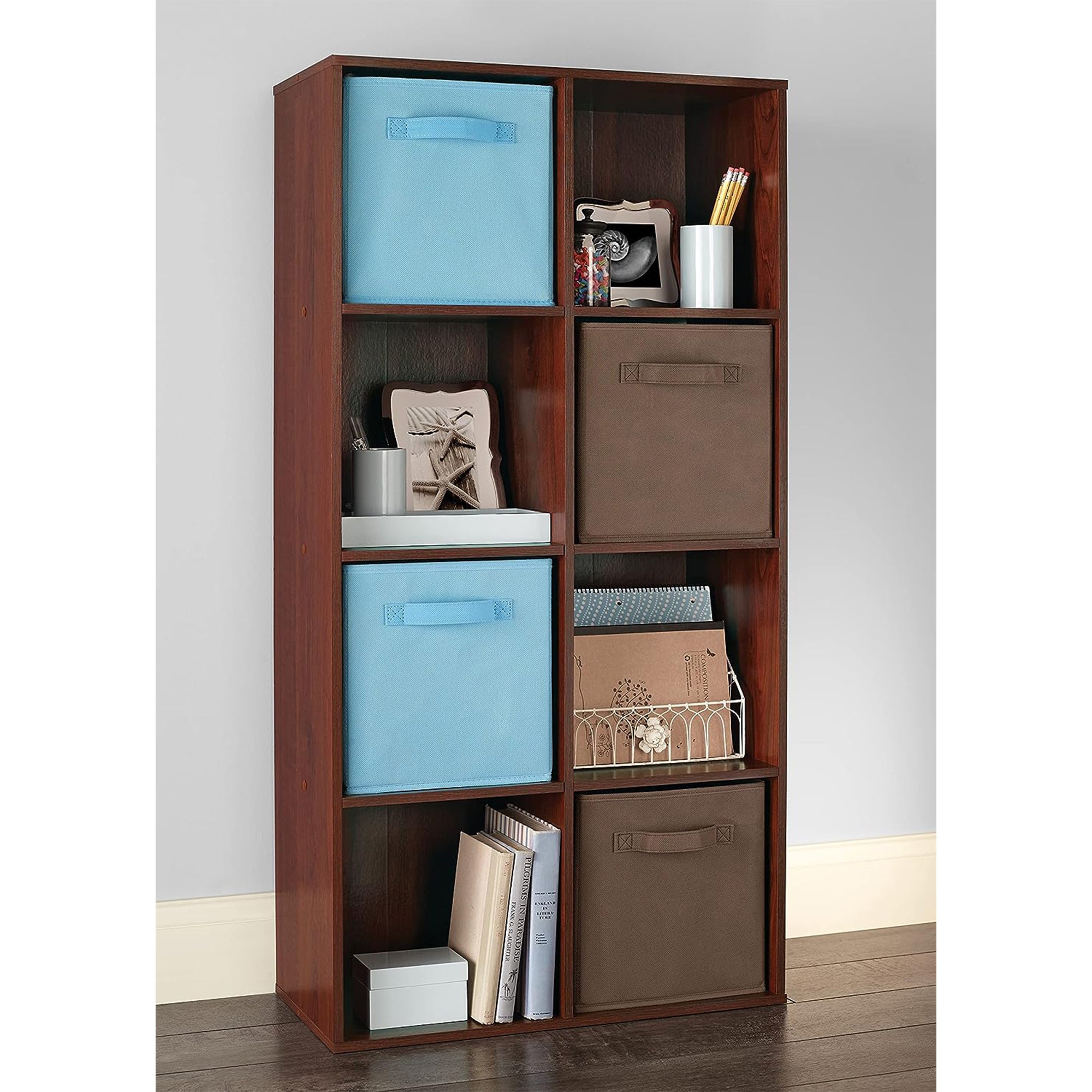 ClosetMaid 8 Cube Cubby Wood Open Bookcase Display Shelf Organizer, Dark Cherry - VMInnovations
