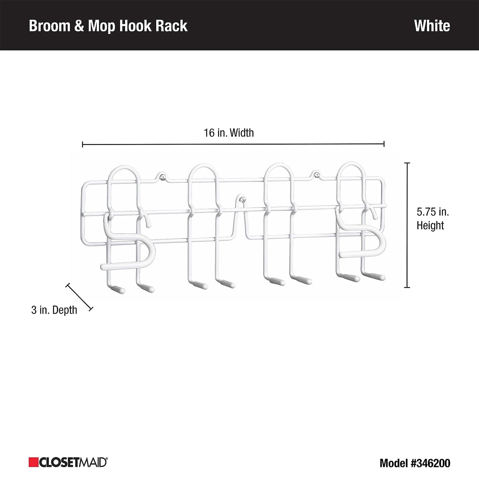 ClosetMaid Steel Broom and Mop Holder with Wall or Door Mount, White (Open Box) - VMInnovations