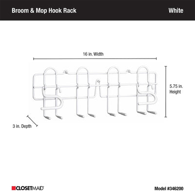 ClosetMaid Steel Broom and Mop Holder with Wall or Door Mount, White (Open Box) - VMInnovations
