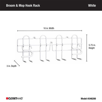 ClosetMaid Steel Broom & Mop Holder for Homes w/Wall or Door Mount, White (Used)