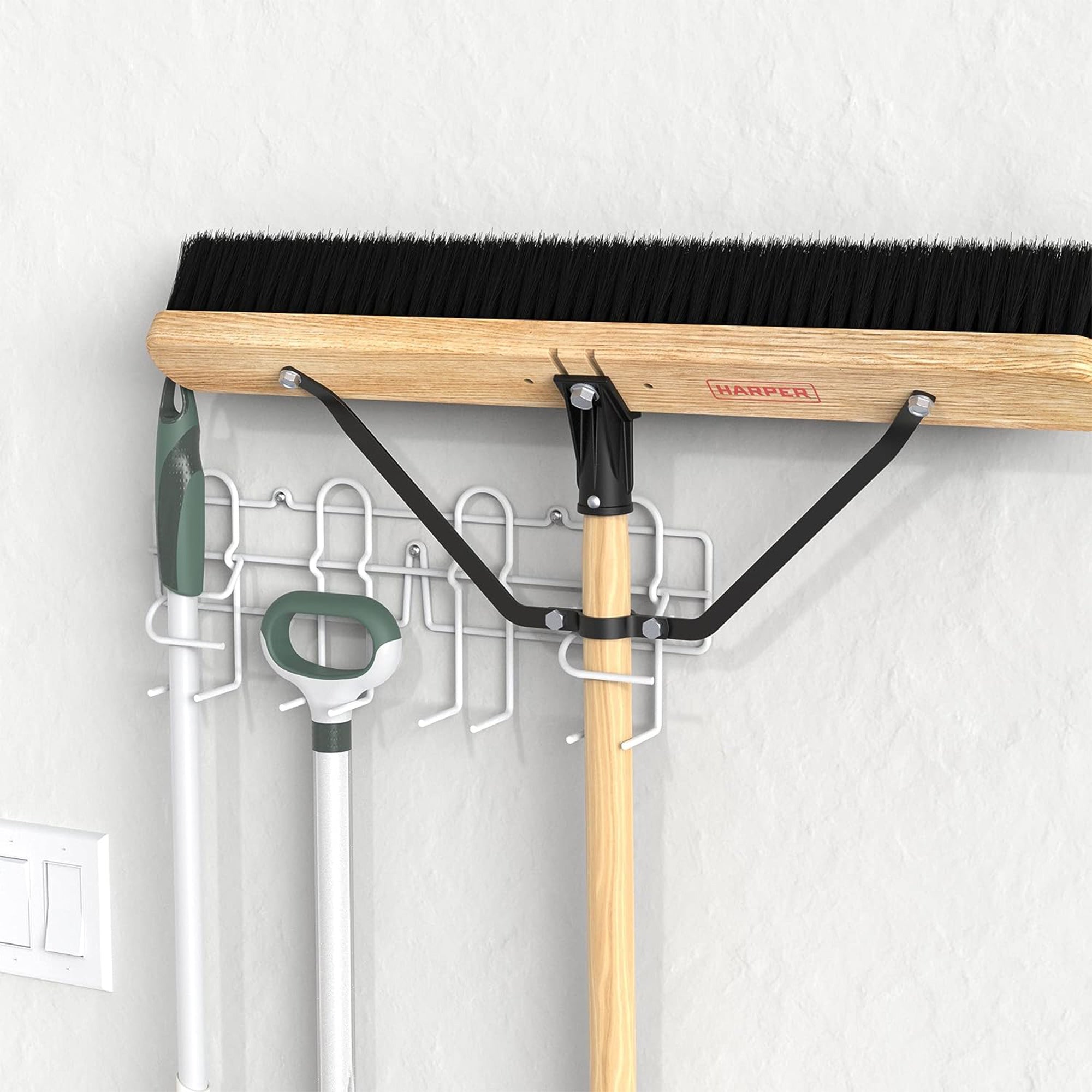 ClosetMaid Steel Broom and Mop Holder with Wall or Door Mount, White (Open Box) - VMInnovations