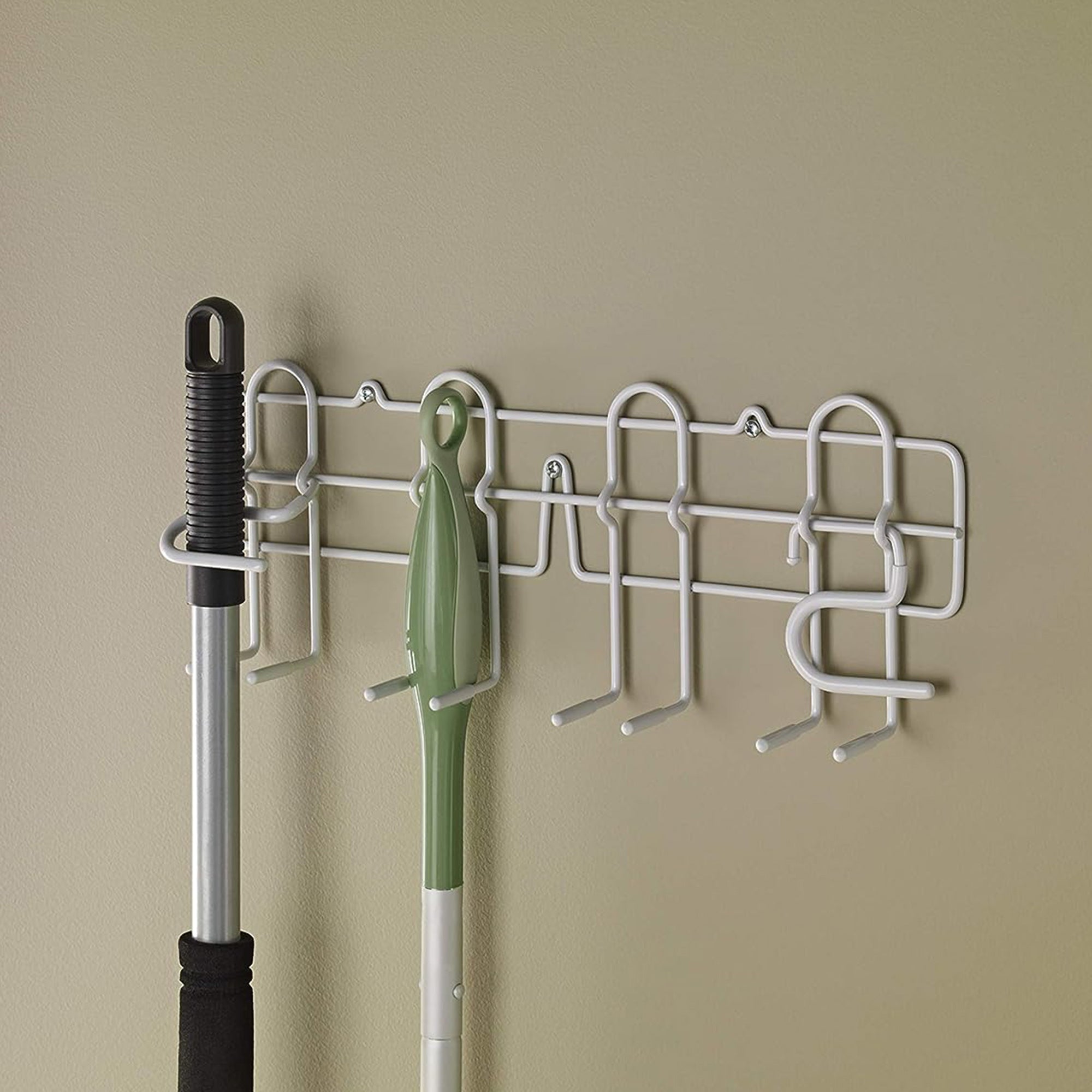 ClosetMaid Steel Broom and Mop Holder with Wall or Door Mount, White (Open Box) - VMInnovations