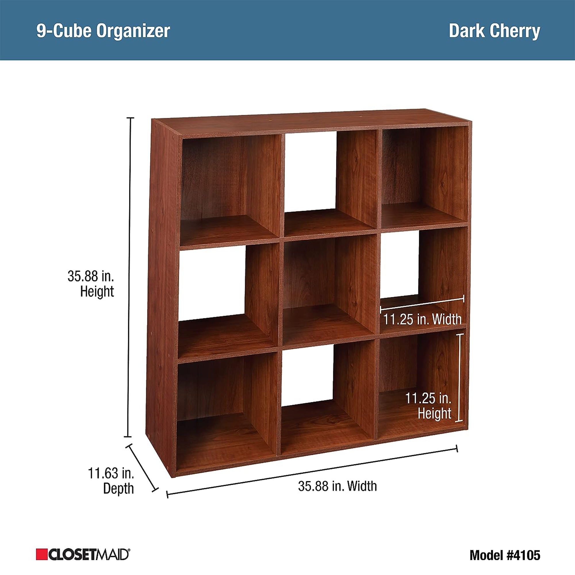 ClosetMaid 9 Cube Cubby Wood Open Bookcase Display Shelf Organizer, Dark Cherry - VMInnovations