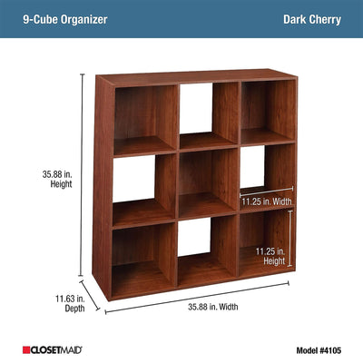 ClosetMaid 9 Cube Wood Open Bookcase Display Shelf Organizer, Dark Cherry (Used)