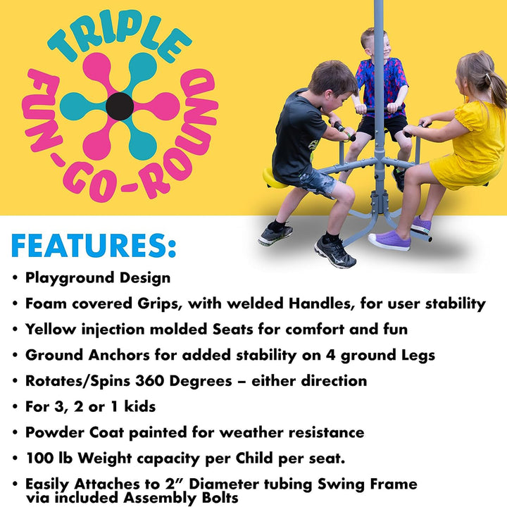 XDP Recreation Triple Fun Go Round 360 Degree Outdoor Spin Kids Playground Ride