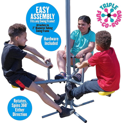 XDP Recreation Blue Ridge Play Outdoor Swing Set, Slide and Triple Fun Go Round