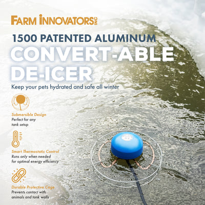 Farm Innovators 1500W Aluminum Convert Able Tank De Icer w/6' Cord (Open Box)